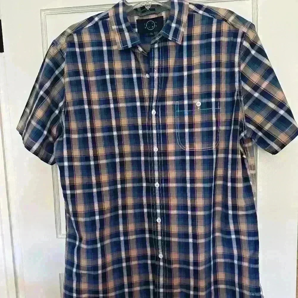 EVEN TIDE Mens Brushed Cotton Linen Resort Short Sleeve Shirt- Size Large